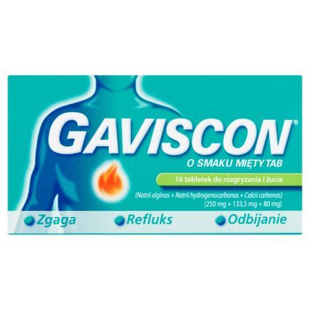 Gaviscon Tabletki do rozgryzania i żucia o smaku mięty 16 sztuk