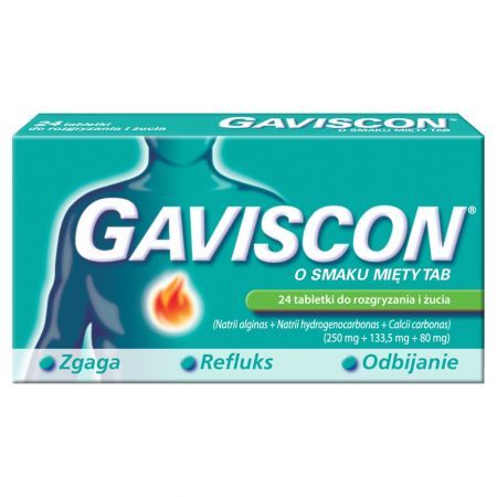 Gaviscon Tabletki do rozgryzania i żucia o smaku mięty 24 sztuki