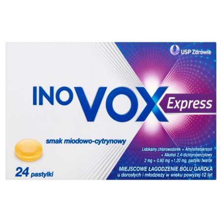Inovox Express Pastylki twarde smak miodowo-cytrynowy 24 pastylki