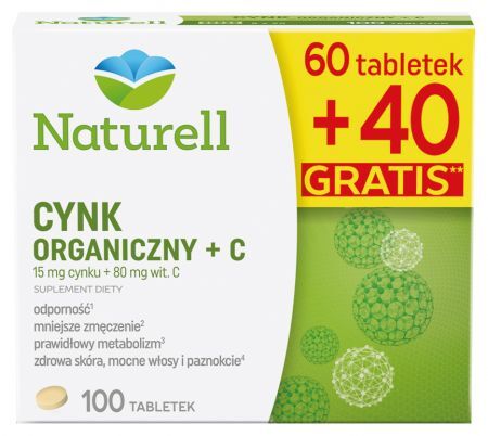 Naturell Cynk Organiczny + C 60+40 tabl. tabl. - 100 tabl. (60+40tabl.gratis)