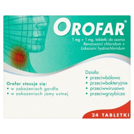 Orofar 1 mg + 1 mg Tabletki do ssania 24 tabletki