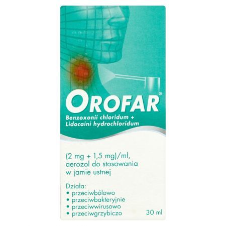 Orofar (2 mg + 1,5 mg)/ml Aerozol do stosowania w jamie ustnej 30 ml