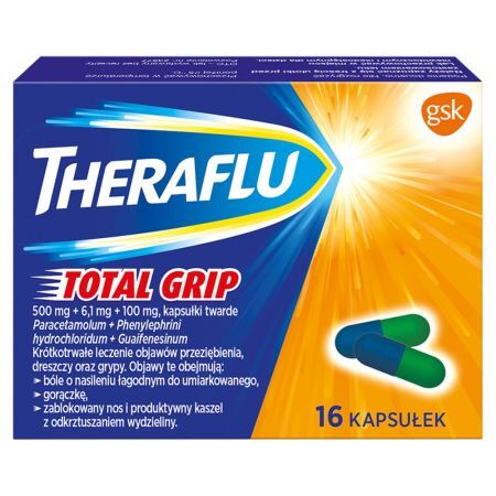 Theraflu Total Grip 500 mg + 6,1 mg + 100 mg Lek 16 sztuk